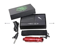 a box with a red vaporizer and accessories