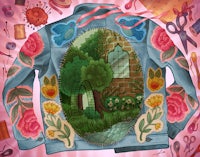 an illustration of a jacket with flowers on it