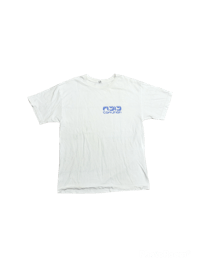a white t - shirt with a blue logo on it
