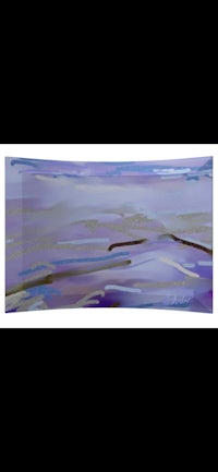 a painting of the ocean with purple and blue colors