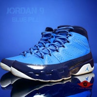 the jordan 9 blue pill is shown on a blue background