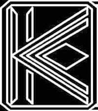 the k logo in black and white