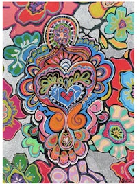 a colorful psychedelic painting with a heart in the center