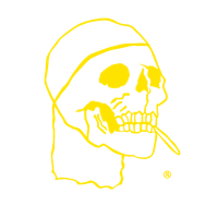 a skull with a cigarette in his mouth on a black background
