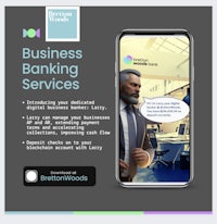 a business banking services app with an image of a phone