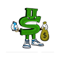 a green dollar sign mascot holding a bag of money