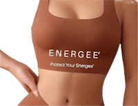 a woman in a brown sports bra with the word energize on it