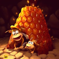 a cartoon of two monkeys in front of a beehive