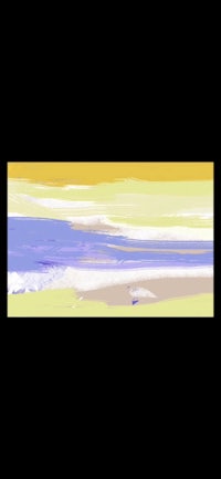 an abstract painting of a beach with yellow and blue colors