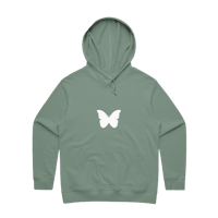 a green hoodie with a white butterfly on it