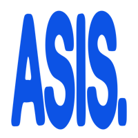 a blue logo with the word asis on it
