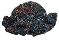 a black and multi colored crocheted hat
