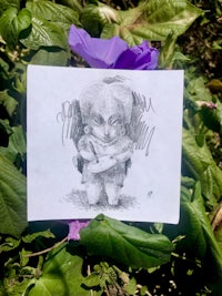 a drawing of a little girl sitting on a flower
