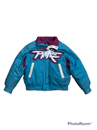a blue and purple jacket with the word pure on it
