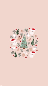 santa claus and christmas trees on a pink background