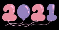 pink and purple balloons with the number 2021