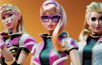 a group of barbie dolls with glasses and blonde hair