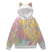 a colorful hoodie with a cat on it