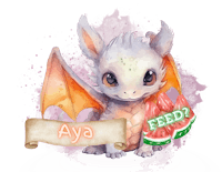 a cute dragon with a watermelon and a sign that says aya