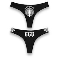 a black and white bikini with a cross on it