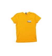 a yellow t - shirt with the word asis on it