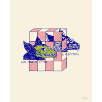 a drawing of a cube with a dragon on it