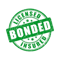 licensed bonded insured green stamp on a black background