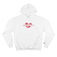 a white hoodie with a red heart on it