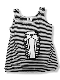 a black and white striped tank top with a skull on it