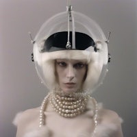 a mannequin wearing a helmet with pearls and pearls