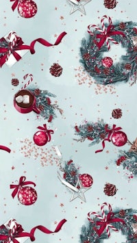 christmas wreaths and decorations on a blue background