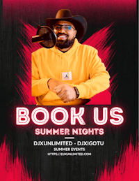 a flyer for book us summer nights with a man in a hat