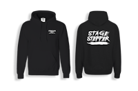 a black hoodie with the word stage supper on it