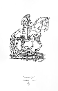 a drawing of a man riding a horse