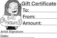 a gift certificate with a drawing of a girl holding a sign