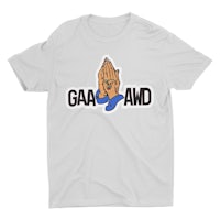 a white t - shirt with the word gaad on it