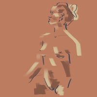 a drawing of a nude woman standing in front of a brown background
