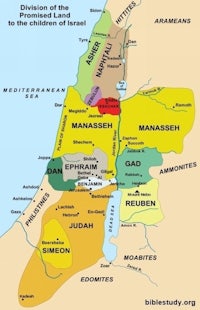 a map showing the division of the land of israel