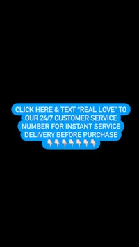 a black background with a message that reads, click text real love to our customer service number
