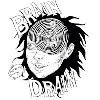 a black and white drawing of a woman's head with the words brain drain
