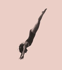 a black and white drawing of a woman diving