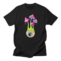 a black men's t - shirt with a mushroom and eye on it
