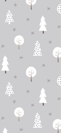 a gray background with white trees and snowflakes
