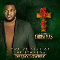 a man in a suit standing in front of a cross with the words twelve days of christmas