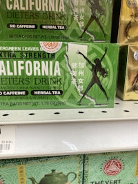 california tea on a shelf in a grocery store