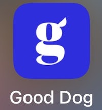 a blue app with the word good dog on it