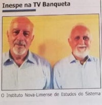 a newspaper with two men standing next to each other