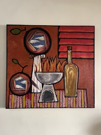 a painting of a wine bottle and a bottle of wine