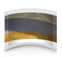 a painting of a field with a stormy sky