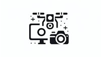 a black and white icon of a drone and a camera